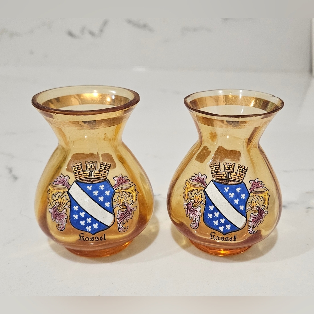 Vintage German Glass Vase GRG Viernheim Echt Handarbeit Set Of 2